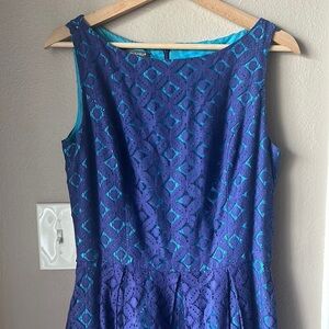 MUSETTE Blue Fit and Flare Sleeveless Midi Dress